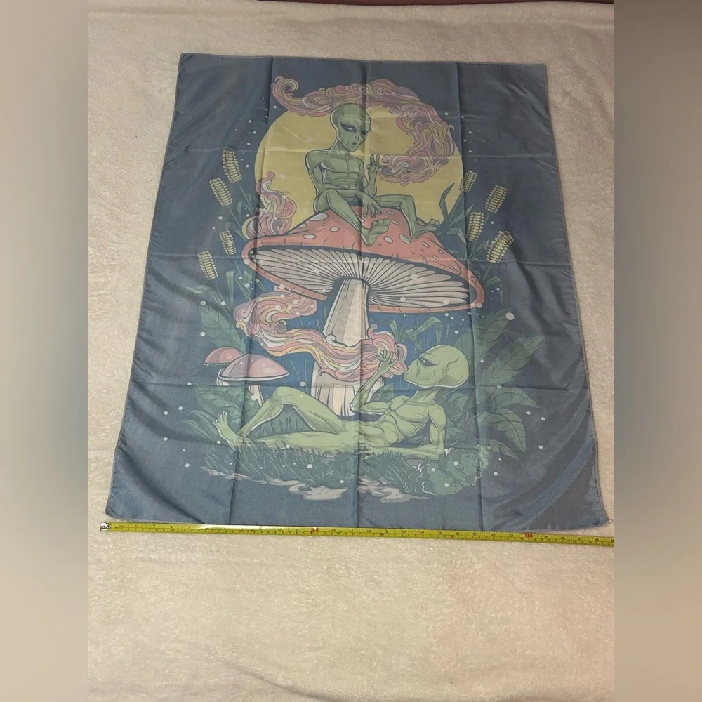 New alien mushroom smoke 420 tapestry dorm room college home decor gift wall